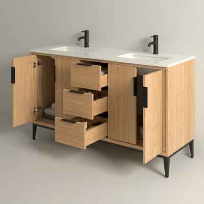 Divani 60'' Oakwood Double Sink Vanity W/ Quartz Counter Top