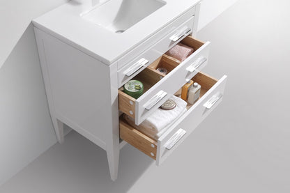 Eiffel 30'' High Gloss White Vanity W/ Quartz Counter Top