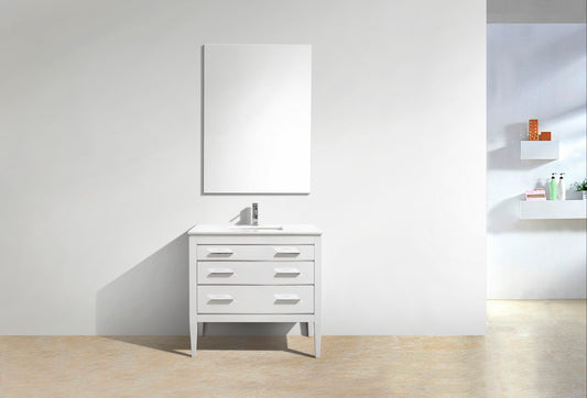 Eiffel 36'' High Gloss White Vanity W/ Quartz Counter Top