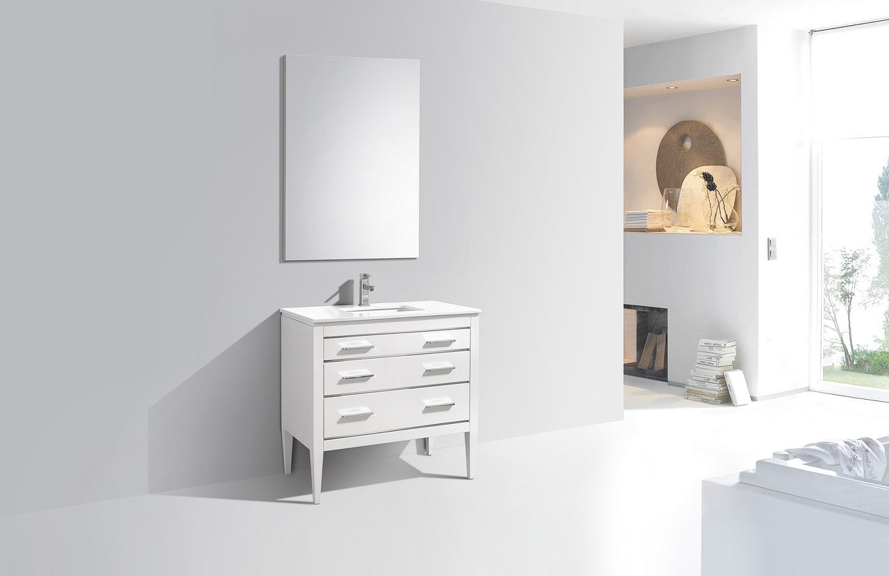 Eiffel 36'' High Gloss White Vanity W/ Quartz Counter Top