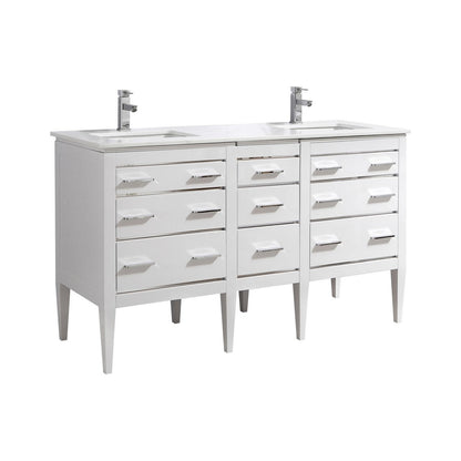 Eiffel 60'' High Gloss White Vanity W/ Quartz Counter Top