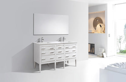 Eiffel 60'' High Gloss White Vanity W/ Quartz Counter Top