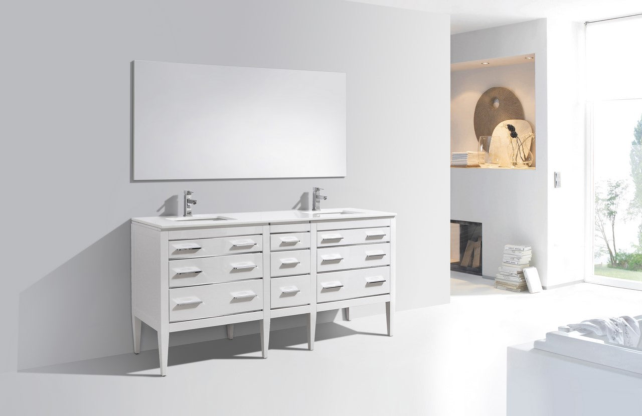Eiffel 72'' High Gloss White Vanity W/ Quartz Counter Top
