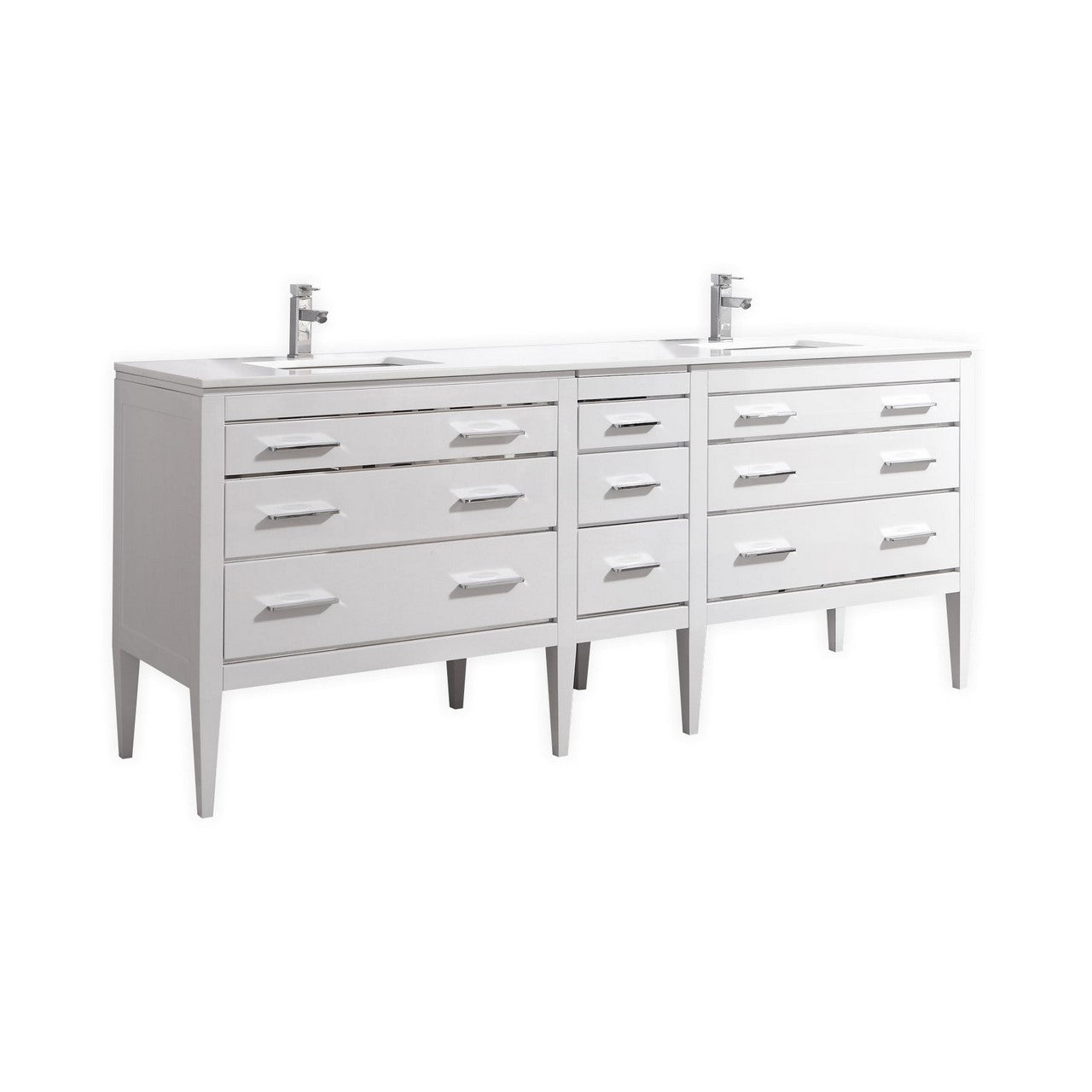Eiffel 82'' High Gloss White Vanity W/ Quartz Counter Top