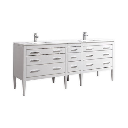 Eiffel 82'' High Gloss White Vanity W/ Quartz Counter Top