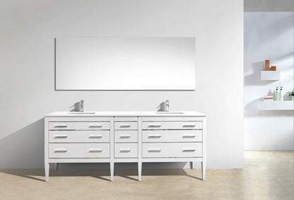 Eiffel 82'' High Gloss White Vanity W/ Quartz Counter Top