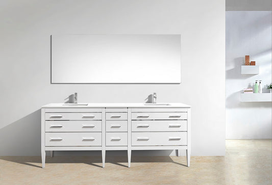 Eiffel 82'' High Gloss White Vanity W/ Quartz Counter Top