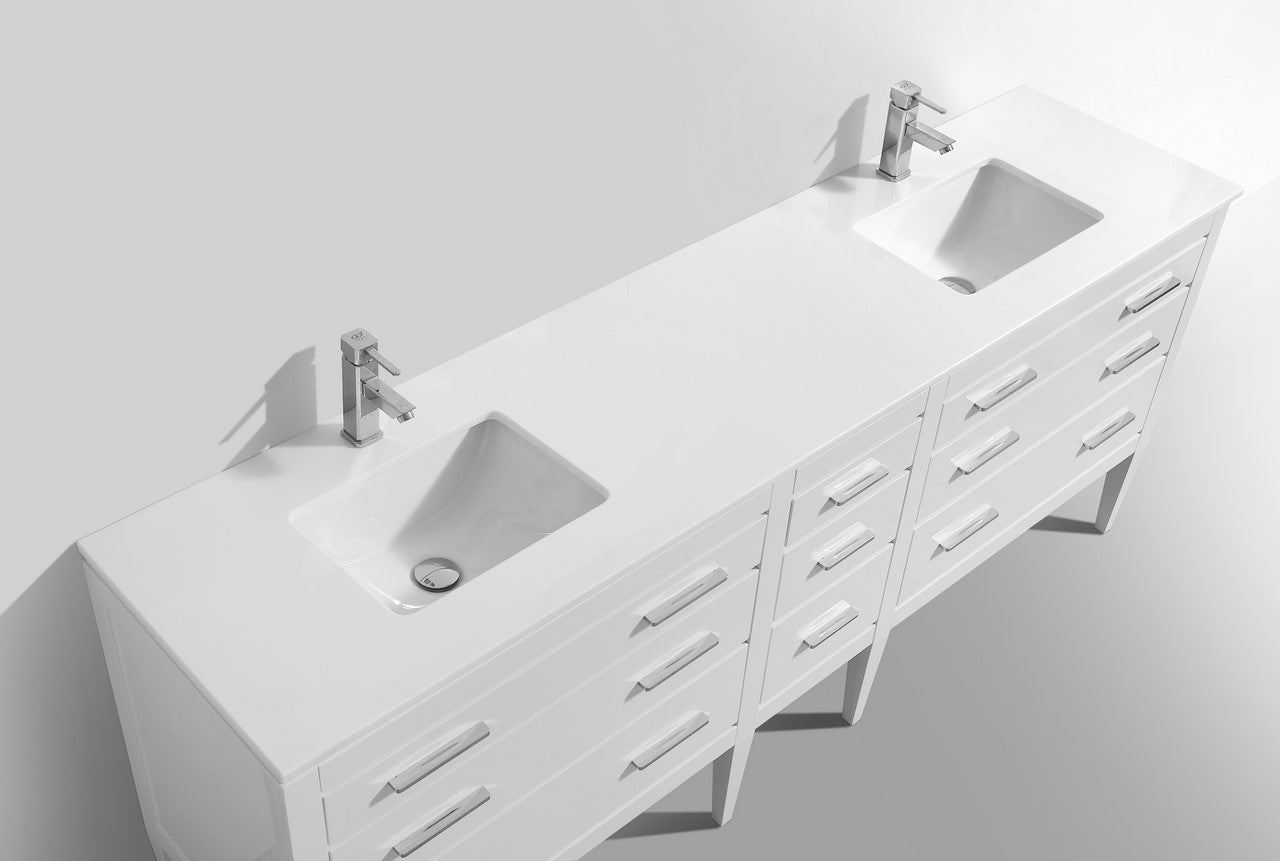 Eiffel 82'' High Gloss White Vanity W/ Quartz Counter Top