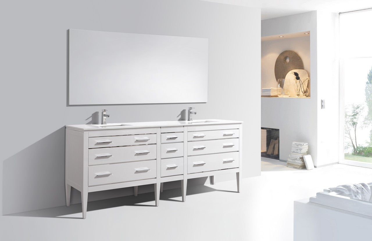 Eiffel 82'' High Gloss White Vanity W/ Quartz Counter Top
