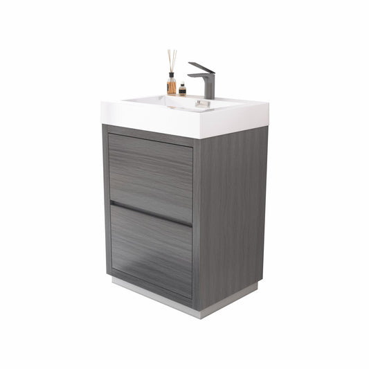 Bliss 24" Vulcan Ash Grey Floor Mount Modern Bathroom Vanity
