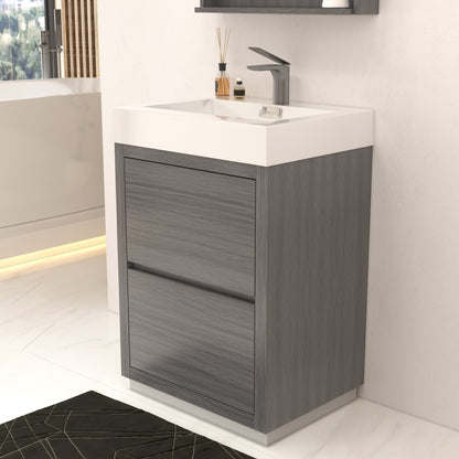 Bliss 24" Vulcan Ash Grey Floor Mount Modern Bathroom Vanity