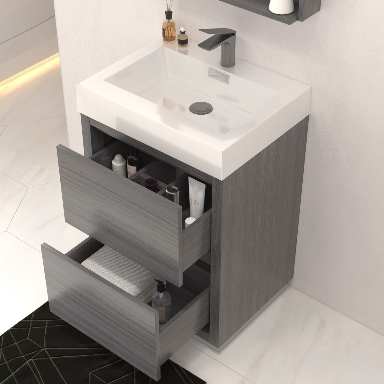 Bliss 24" Vulcan Ash Grey Floor Mount Modern Bathroom Vanity