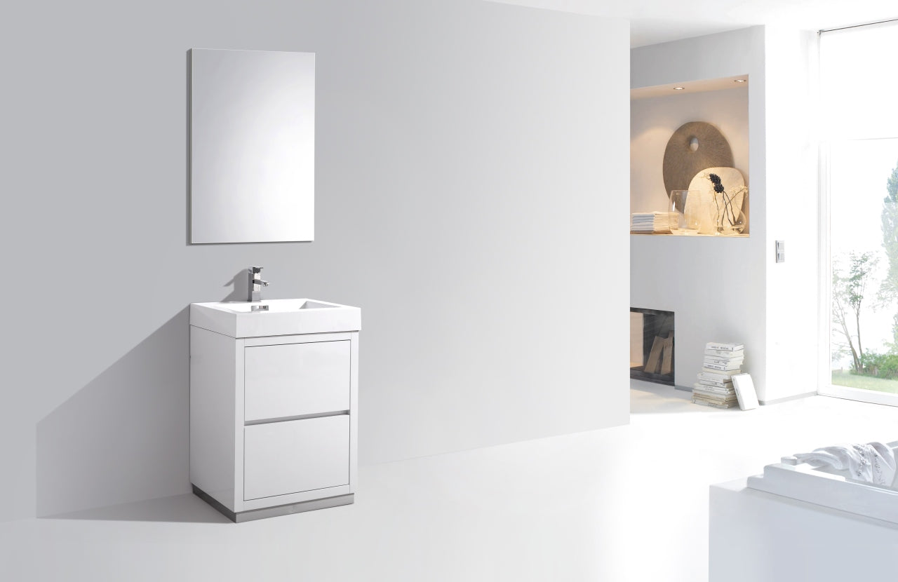 Bliss 24" High Gloss White Floor Mount Modern Bathroom Vanity