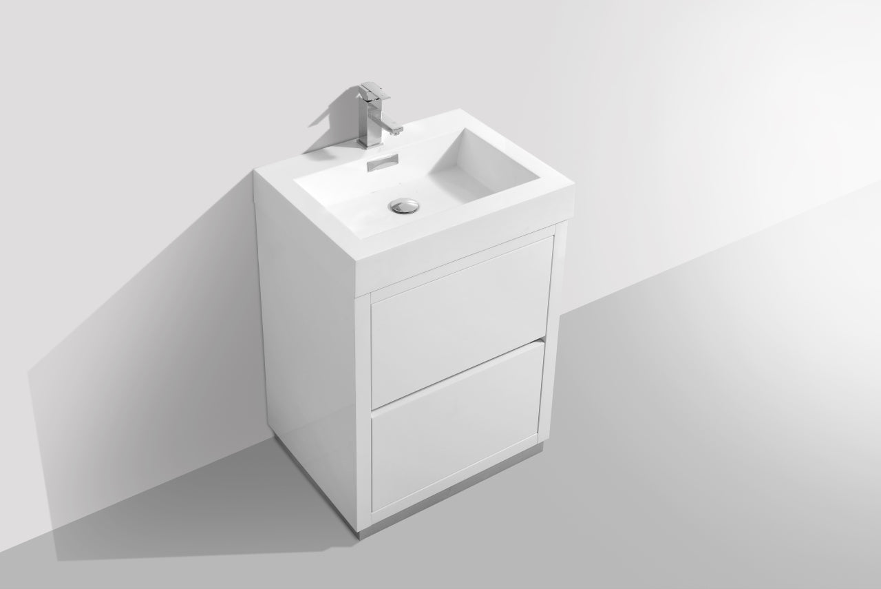 Bliss 24" High Gloss White Floor Mount Modern Bathroom Vanity