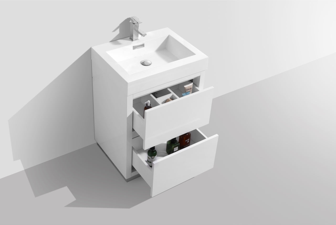 Bliss 24" High Gloss White Floor Mount Modern Bathroom Vanity