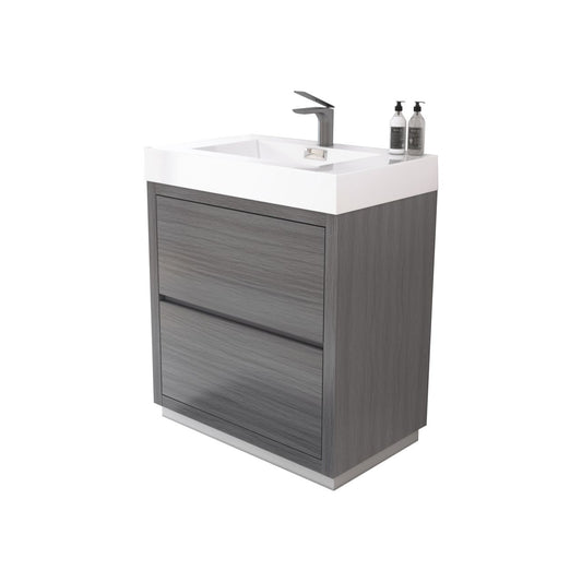 Bliss 30" Vulcan Ash Grey Floor Mount Modern Bathroom Vanity