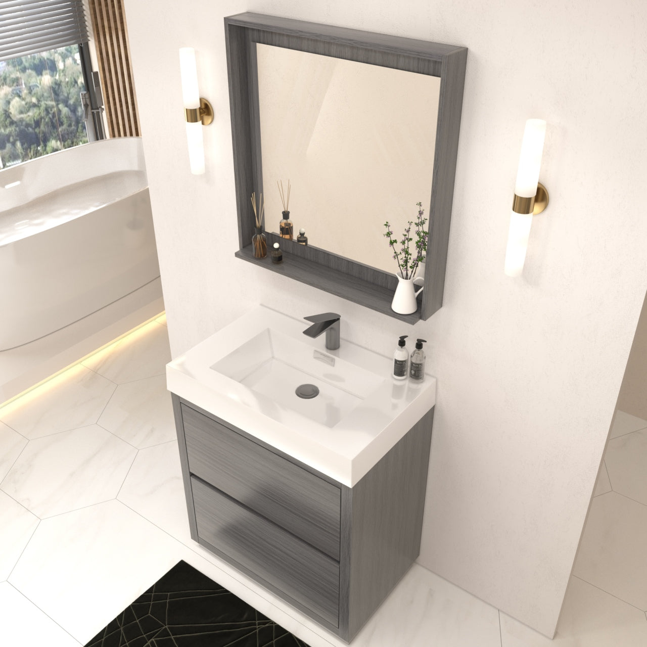 Bliss 30" Vulcan Ash Grey Floor Mount Modern Bathroom Vanity