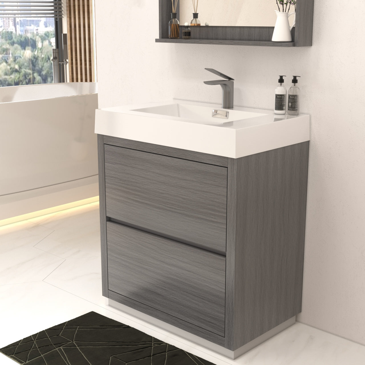Bliss 30" Vulcan Ash Grey Floor Mount Modern Bathroom Vanity
