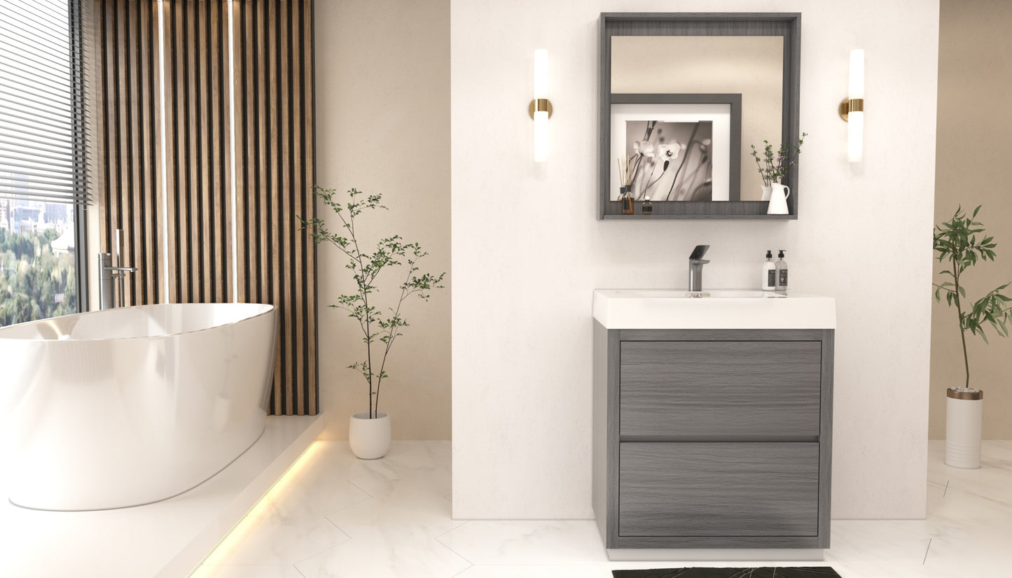 Bliss 30" Vulcan Ash Grey Floor Mount Modern Bathroom Vanity