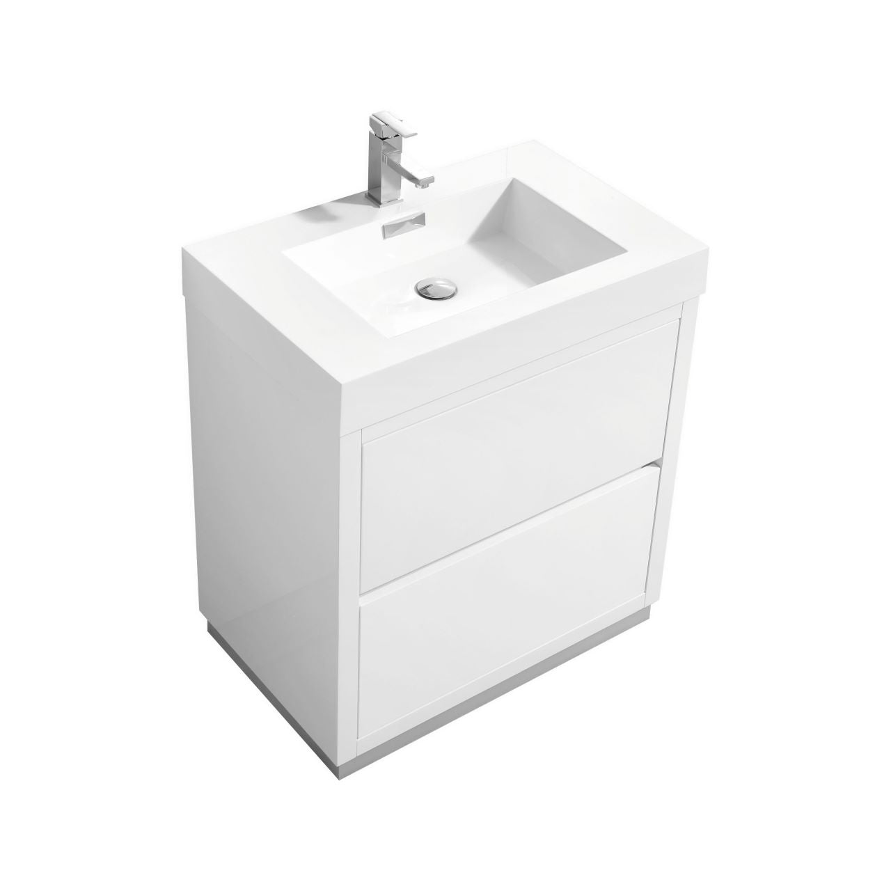 Bliss 30" Gloss White Floor Mount Modern Bathroom Vanity