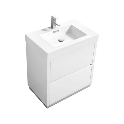 Bliss 30" Gloss White Floor Mount Modern Bathroom Vanity