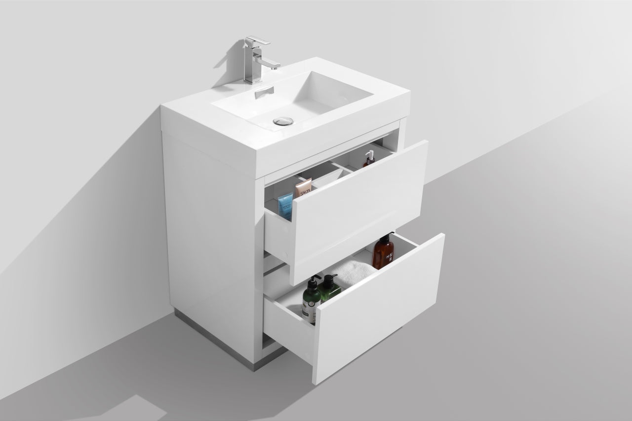 Bliss 30" Gloss White Floor Mount Modern Bathroom Vanity