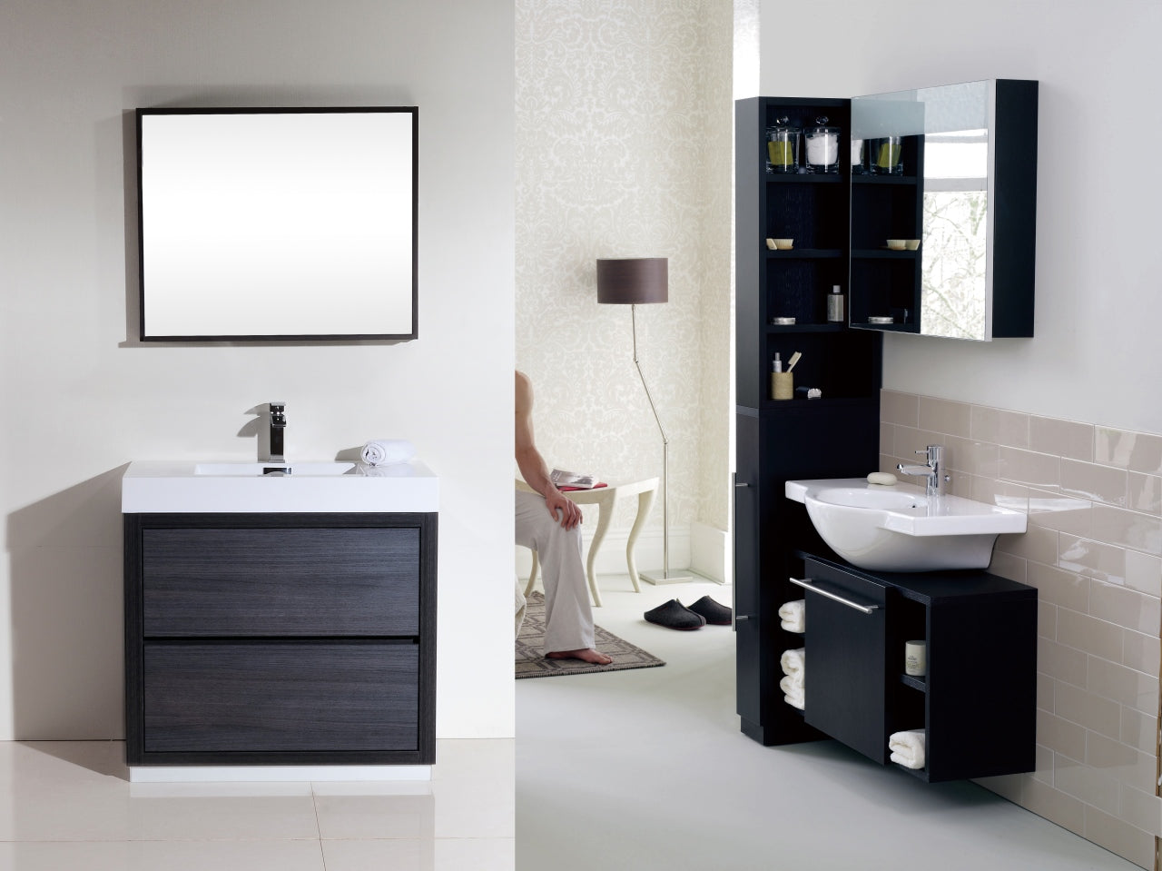 Bliss 36" Gray Oak Floor Mount Modern Bathroom Vanity