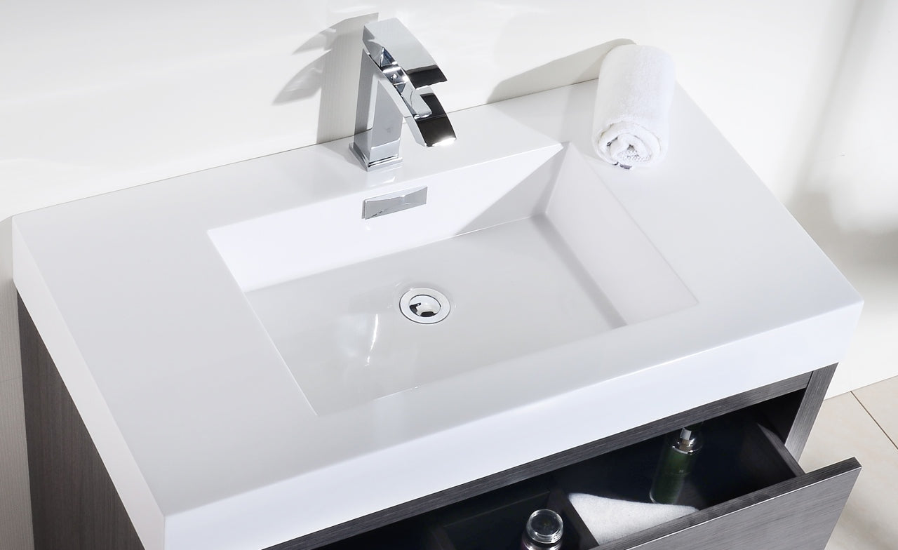 Bliss 36" Gray Oak Floor Mount Modern Bathroom Vanity
