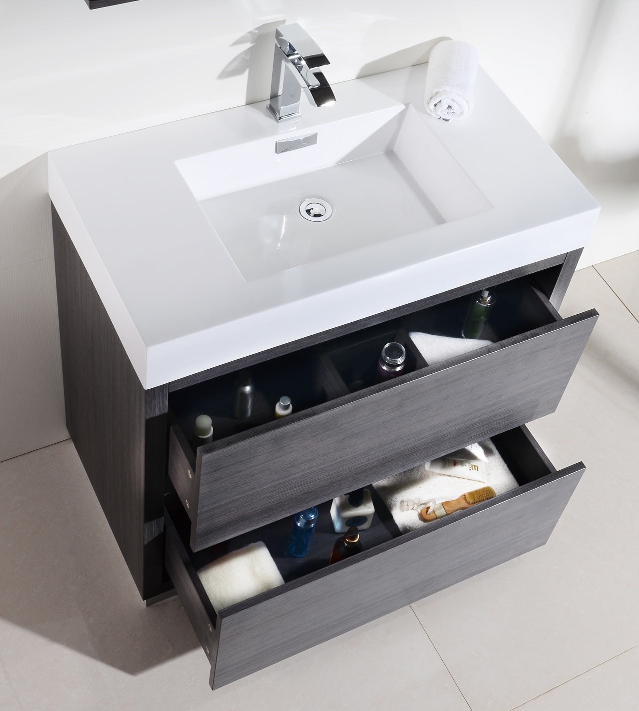 Bliss 36" Gray Oak Floor Mount Modern Bathroom Vanity