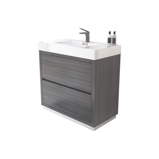 Bliss 36" Vulcan Ash Grey Floor Mount Modern Bathroom Vanity