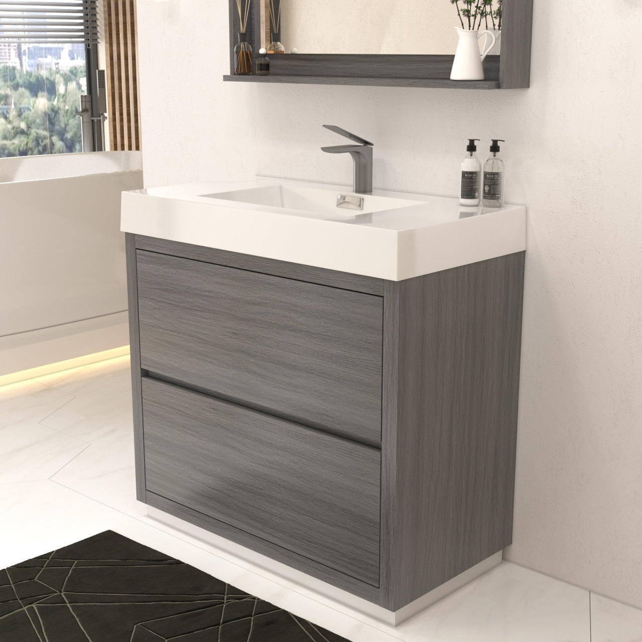 Bliss 36" Vulcan Ash Grey Floor Mount Modern Bathroom Vanity