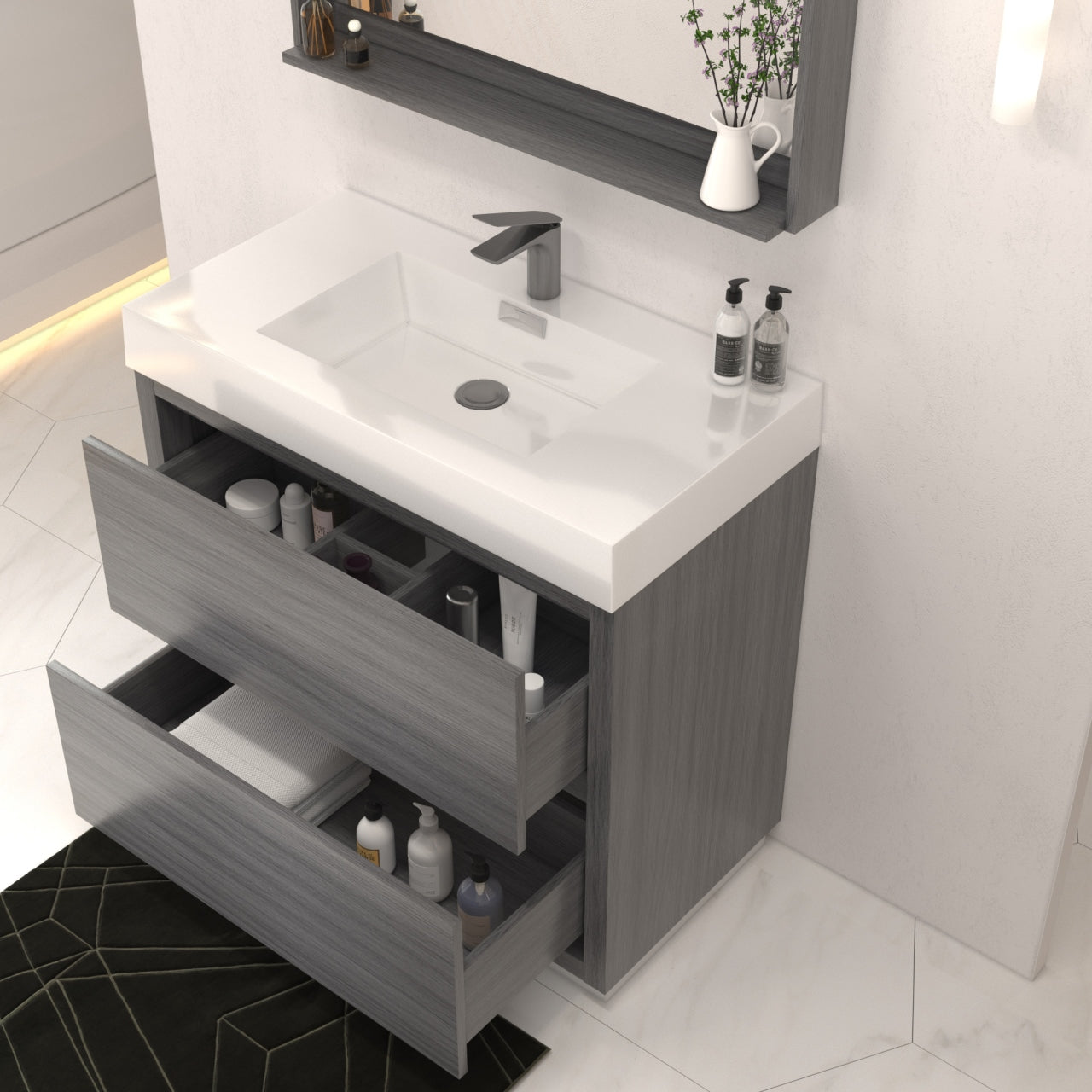 Bliss 36" Vulcan Ash Grey Floor Mount Modern Bathroom Vanity
