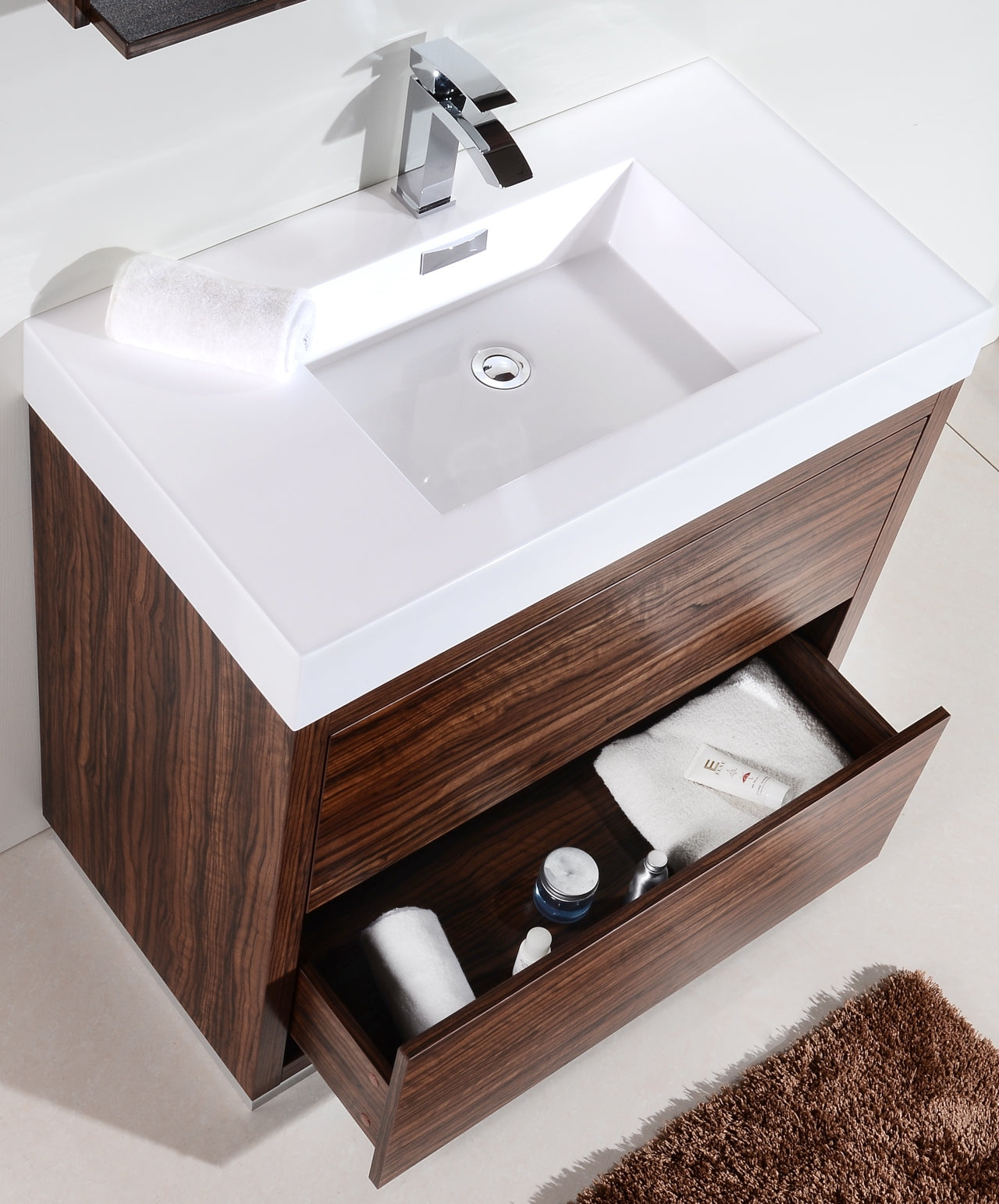Bliss 36" Walnut Floor Mount Modern Bathroom Vanity