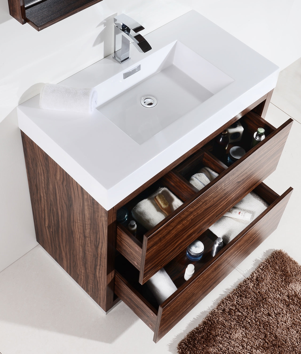 Bliss 36" Walnut Floor Mount Modern Bathroom Vanity