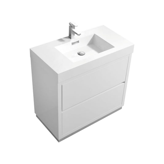 Bliss 36" High Gloss White Floor Mount Modern Bathroom Vanity