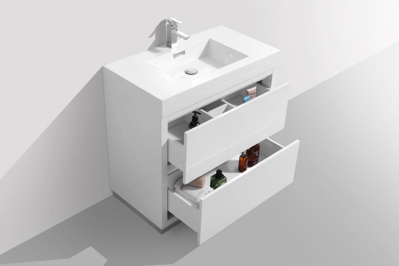 Bliss 36" High Gloss White Floor Mount Modern Bathroom Vanity