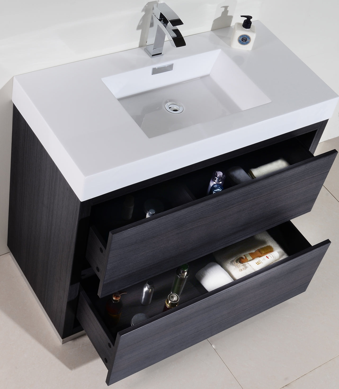 Bliss 40" Gray Oak Floor Mount Modern Bathroom Vanity