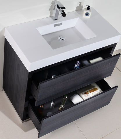 Bliss 40" Gray Oak Floor Mount Modern Bathroom Vanity