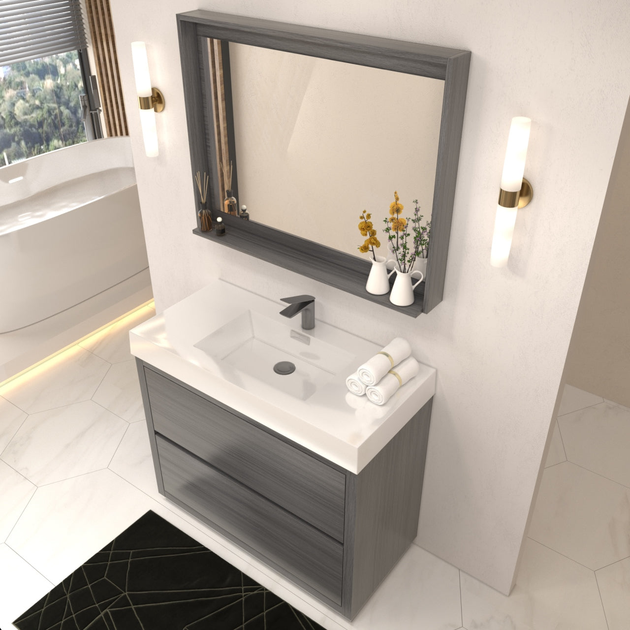 Bliss 40" Vulcan Ash Grey Floor Mount Modern Bathroom Vanity