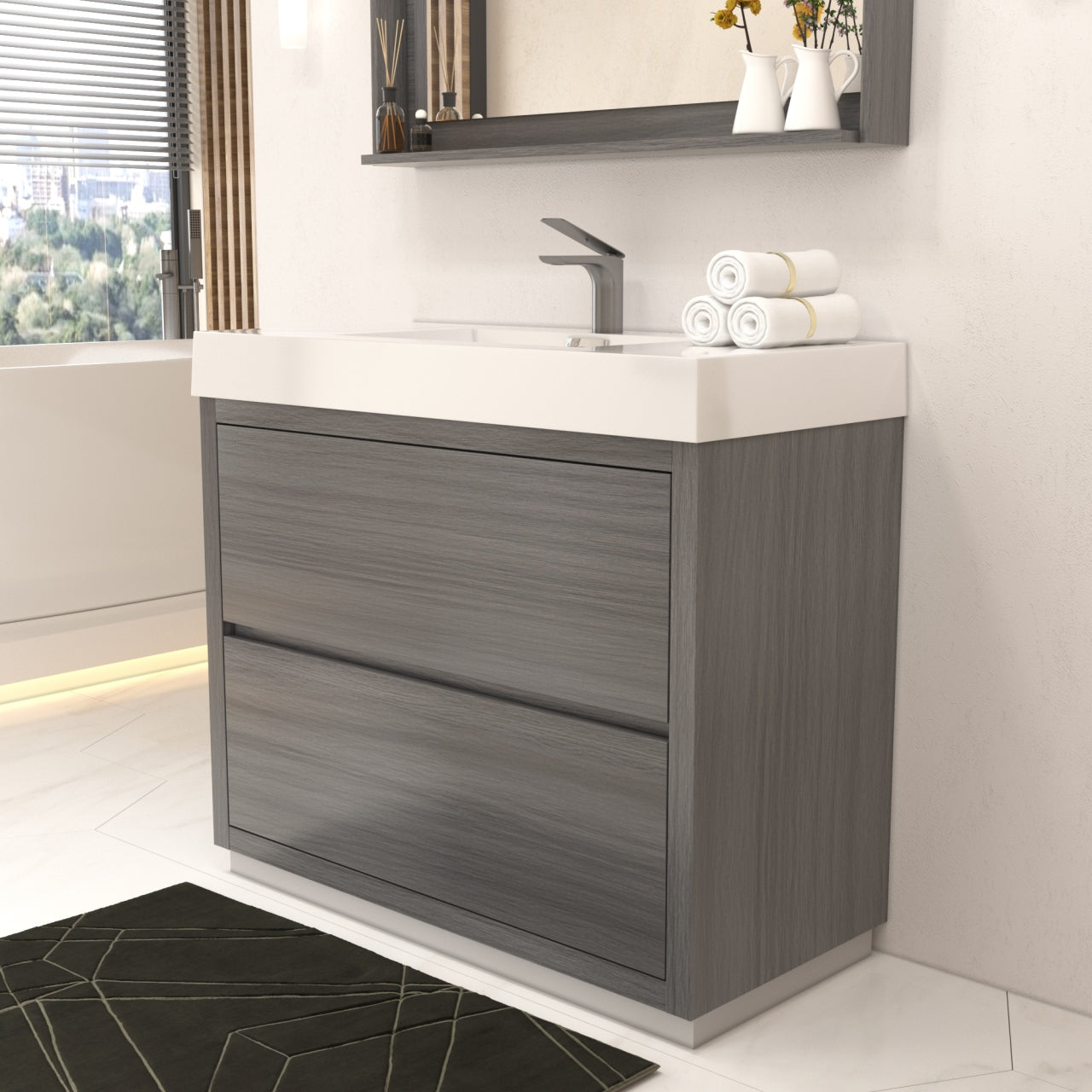 Bliss 40" Vulcan Ash Grey Floor Mount Modern Bathroom Vanity