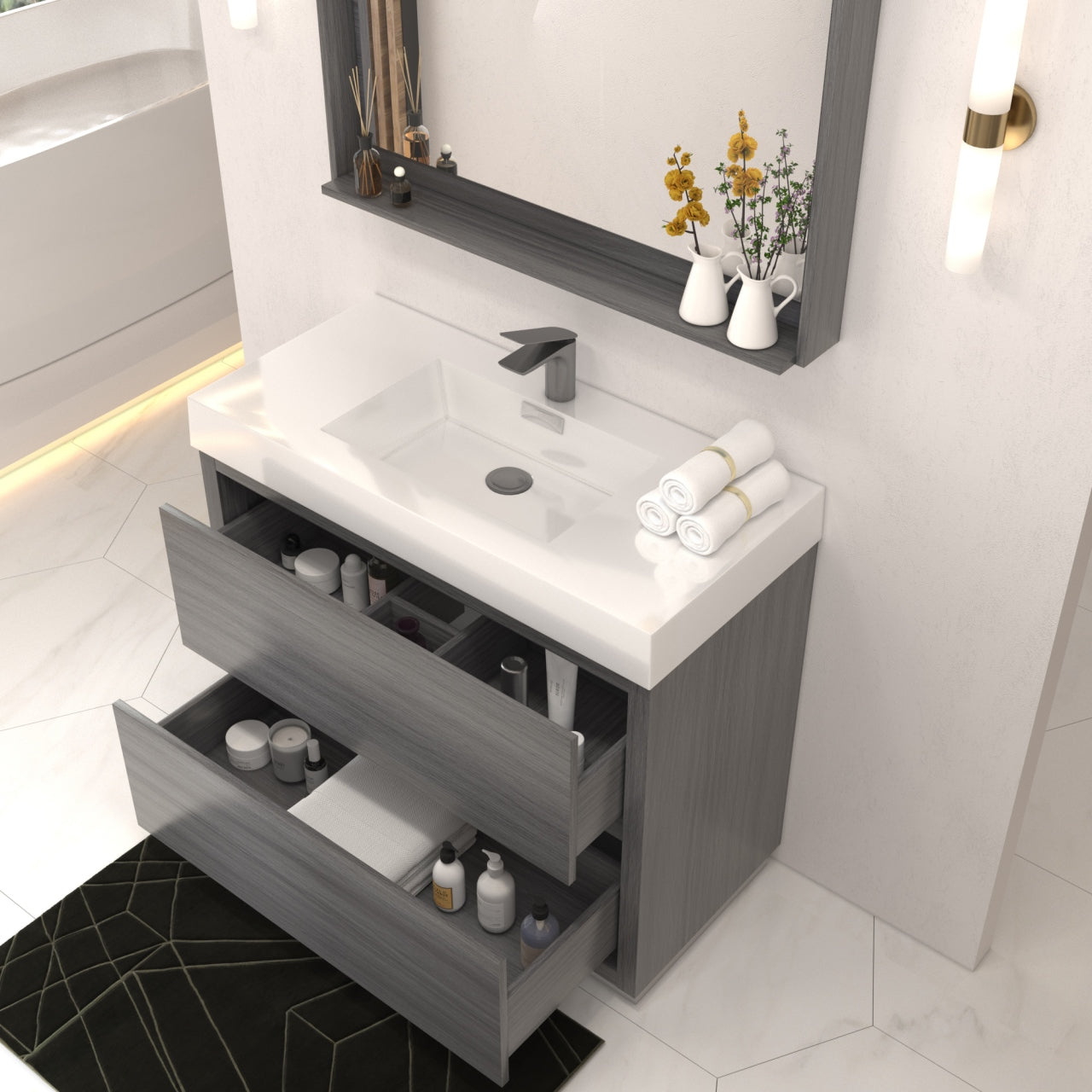 Bliss 40" Vulcan Ash Grey Floor Mount Modern Bathroom Vanity