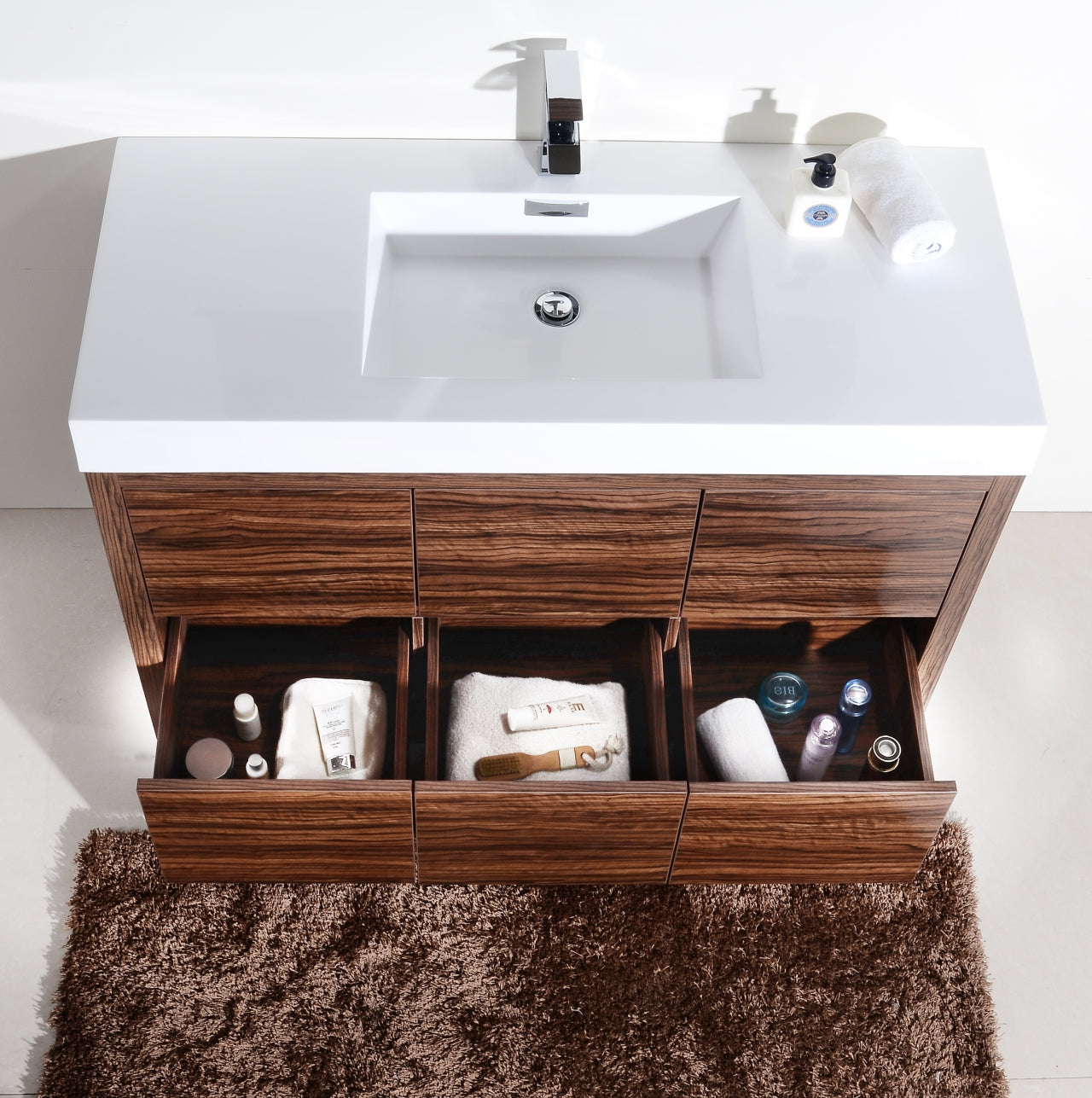 Bliss 48" Walnut Floor Mount Modern Bathroom Vanity