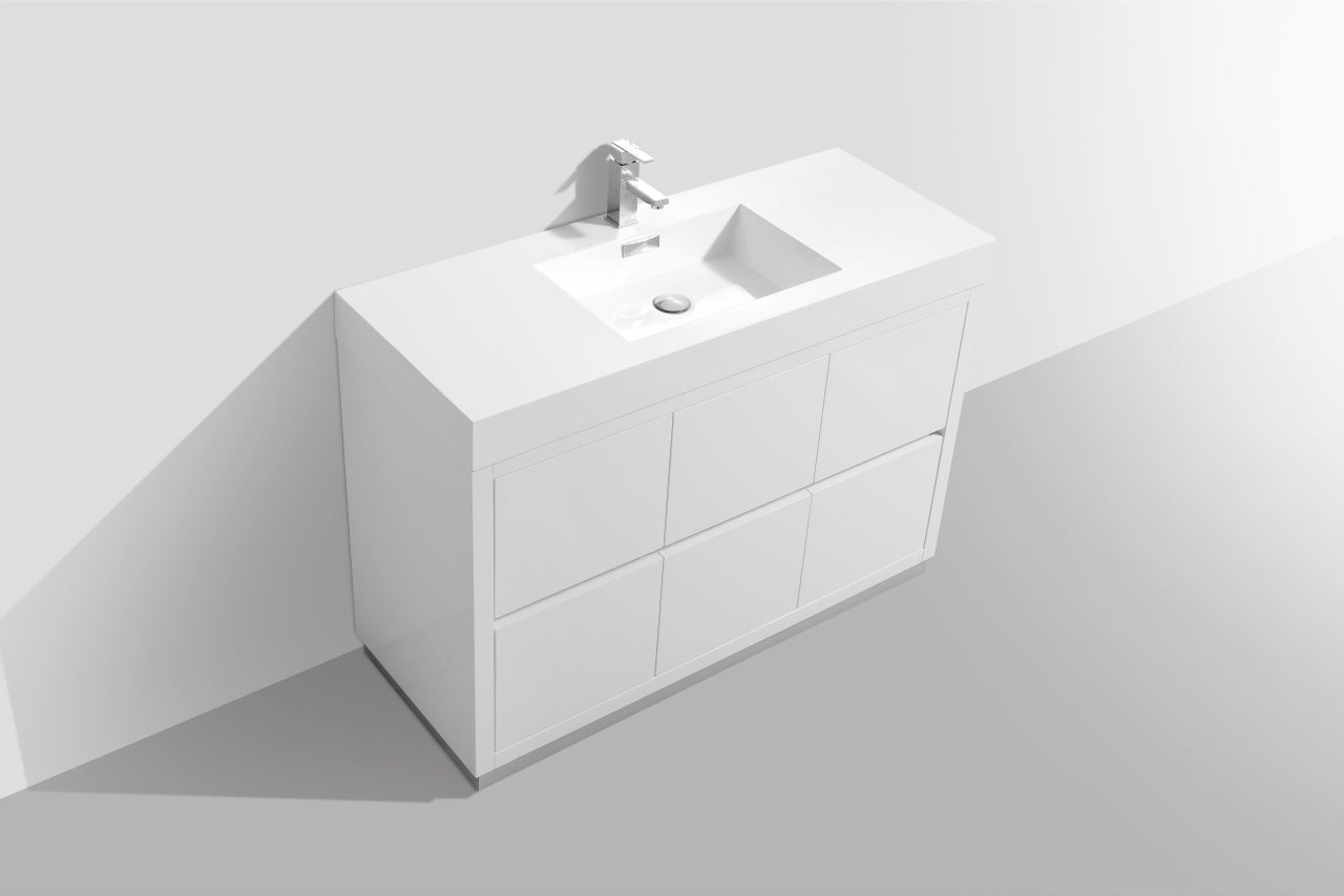 Bliss 48" High Gloss White Floor Mount Modern Bathroom Vanity