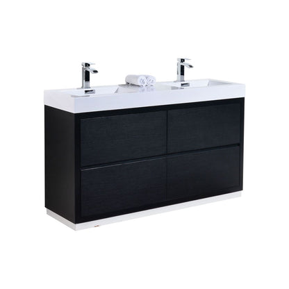Bliss 60" Black Double Sinks Floor Mount Modern Bathroom Vanity