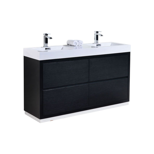 Bliss 60" Black Double Sinks Floor Mount Modern Bathroom Vanity