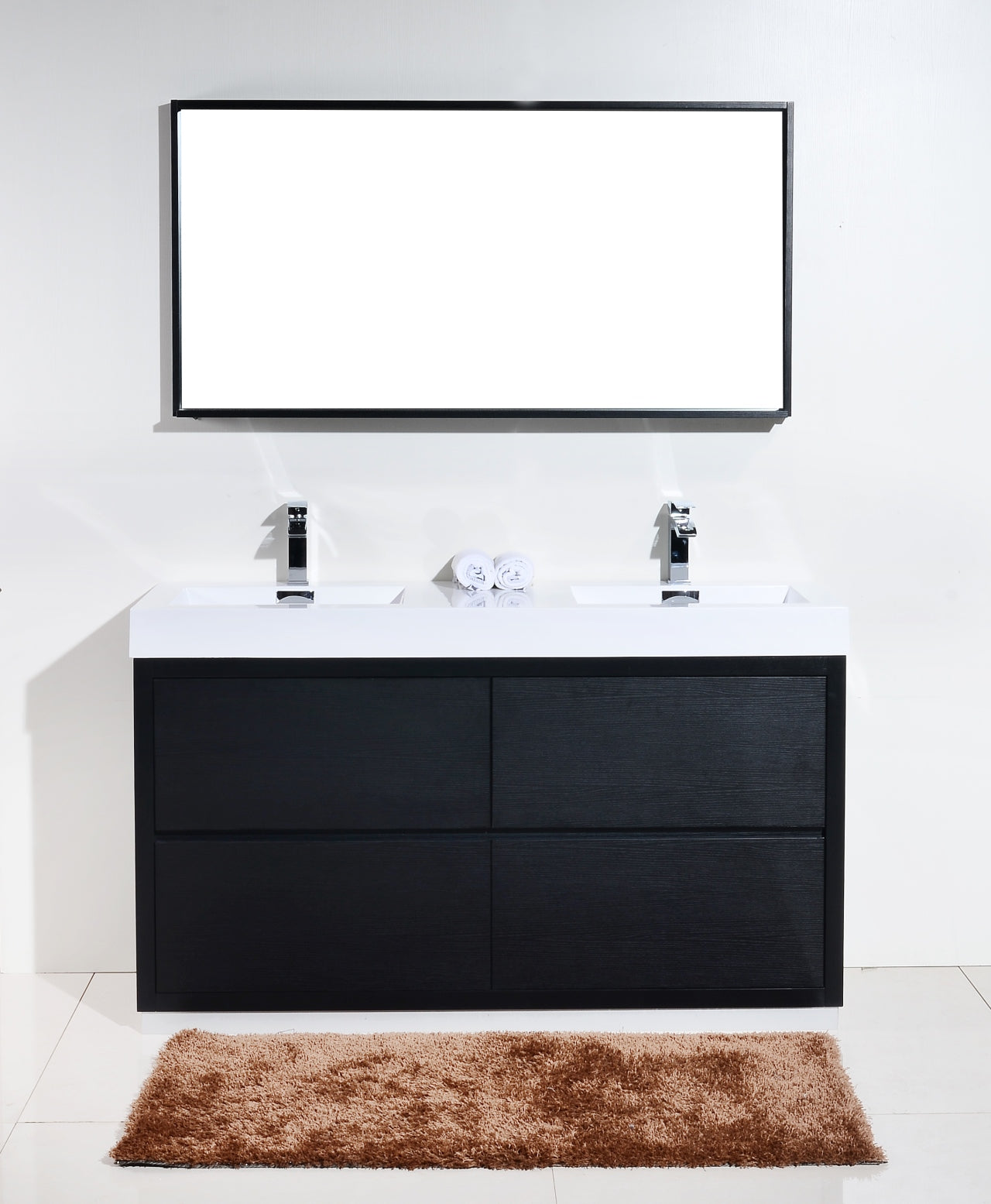 Bliss 60" Black Double Sinks Floor Mount Modern Bathroom Vanity