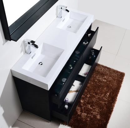 Bliss 60" Black Double Sinks Floor Mount Modern Bathroom Vanity