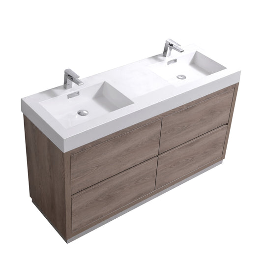 Bliss 60" Double Sink Butternut Floor Mount Modern Bathroom Vanity