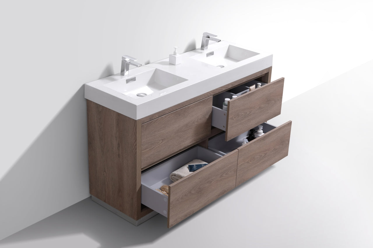 Bliss 60" Double Sink Butternut Floor Mount Modern Bathroom Vanity