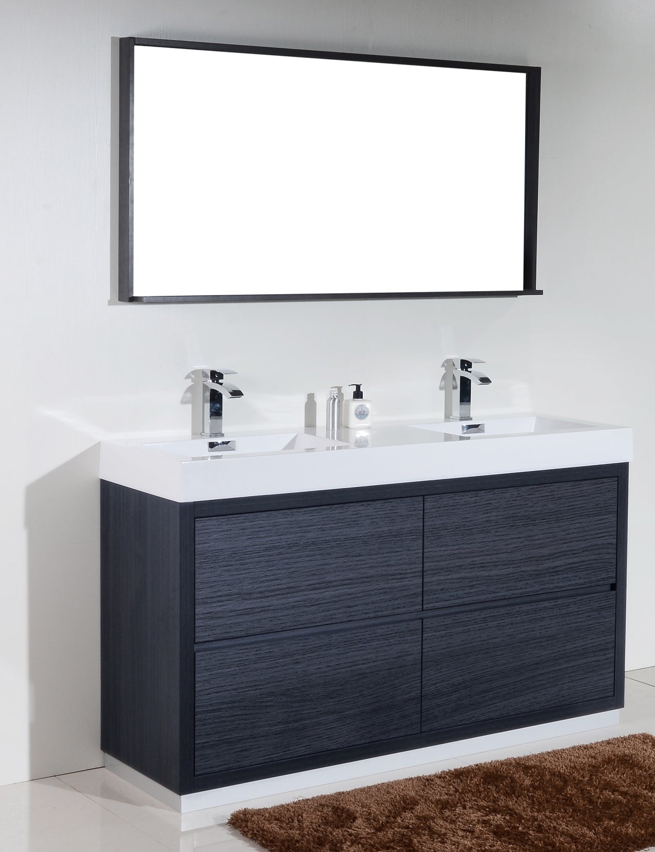 Bliss 60" Gray Oak Floor Mount Modern Bathroom Vanity